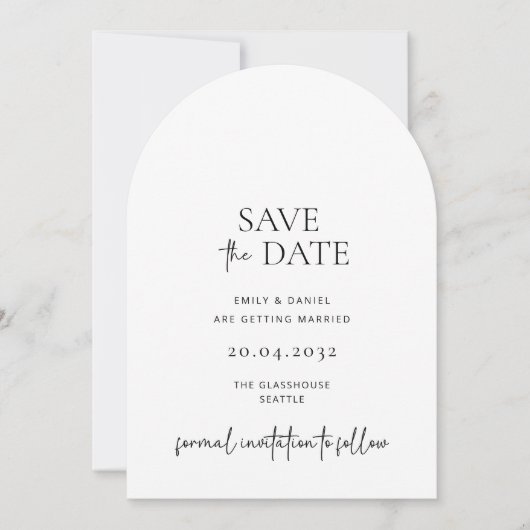 Modern, eenvoudig, wit en zwart, bewaar de datum kaart (Voorkant)