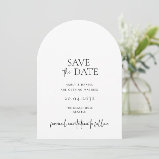 Modern, eenvoudig, wit en zwart, bewaar de datum kaart (Staand voorkant)