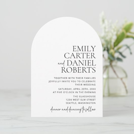 Modern, eenvoudig, wit en zwart, boog kaart (Staand voorkant)