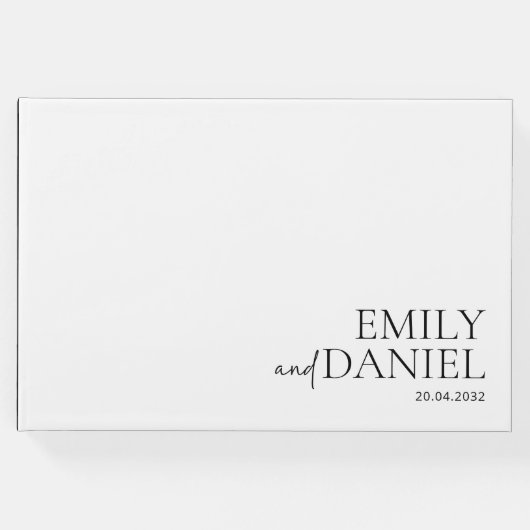 Modern, eenvoudig, wit en zwart gastenboek (Voorkant)