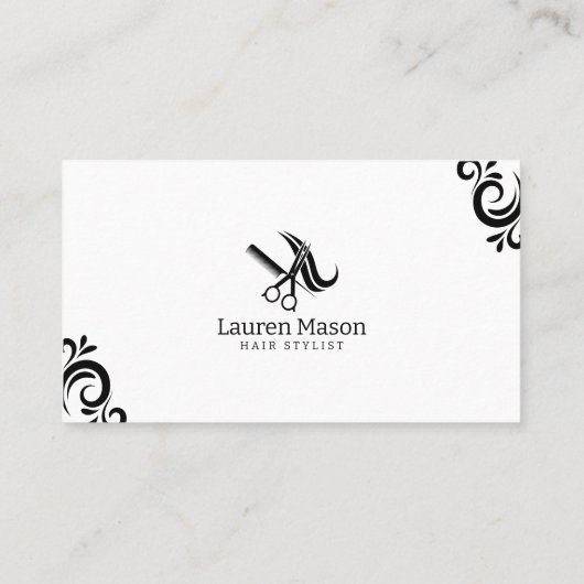 Modern Eenvoudig Wit en Zwart Haar Stylist Salon Visitekaartje (Achterkant)