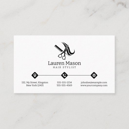 Modern Eenvoudig Wit en Zwart Haar Stylist Salon Visitekaartje