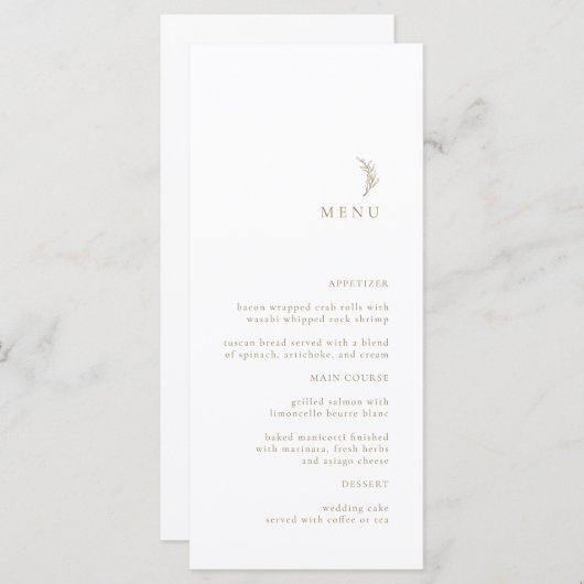 Modern Eenvoudig Wit Goud Olijftak Bruiloft Menu (Voorkant / Achterkant)