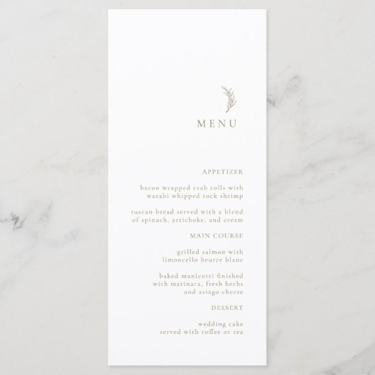Modern Eenvoudig Wit Goud Olijftak Bruiloft Menu (Voorkant)