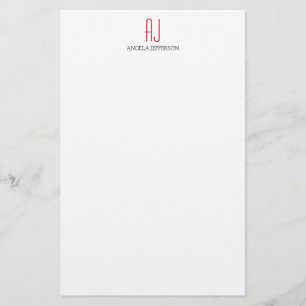 Modern eenvoudig wit rood monogram briefpapier