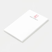Modern eenvoudig wit rood monogram post-it® notes (Schuin)