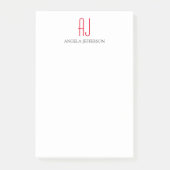 Modern eenvoudig wit rood monogram post-it® notes (Voorkant)