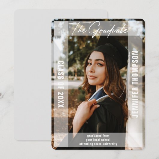 Modern Eenvoudig Wit Vellum Foto Afstuderen Aankondiging (Voorkant / Achterkant)