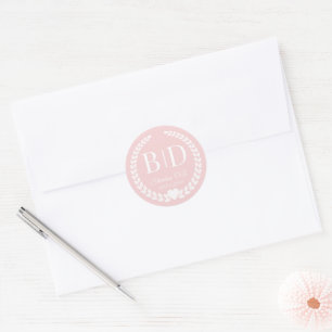 Modern Eenvoudig Zachte Antieke Roos Monogram Ronde Sticker