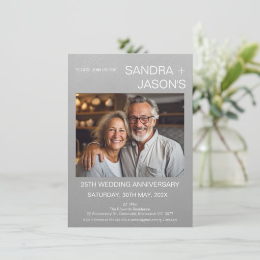 Modern eenvoudig zilver 25e bruiloft Jubileum Kaart (Staand voorkant)