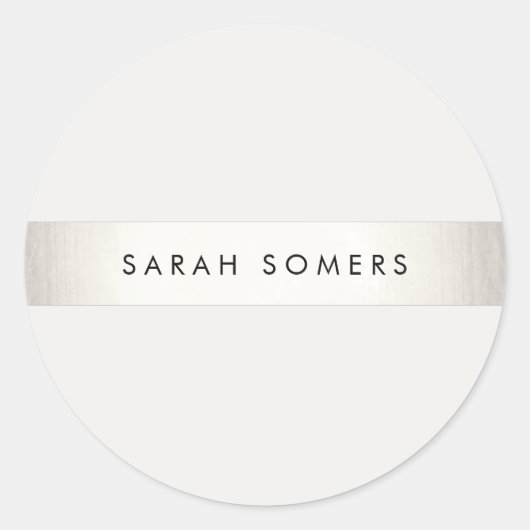 Modern Eenvoudig Zilver en Wit Gestreept Ronde Sticker (Voorkant)