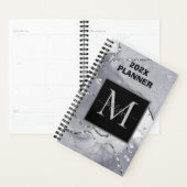Modern eenvoudig zilver gemarmerd monogram planner (Display)