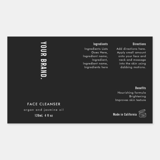 Modern eenvoudig zwart 4 oz cosmetische fles label (Voorkant)
