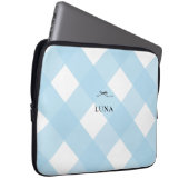 Modern Eenvoudig Zwart Bow Blauw Monogram Gingham Laptop Sleeve (Voorkant Rechts)