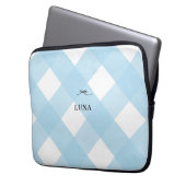 Modern Eenvoudig Zwart Bow Blauw Monogram Gingham Laptop Sleeve (Voorkant Links)