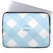 Modern Eenvoudig Zwart Bow Blauw Monogram Gingham Laptop Sleeve (Voorkant)