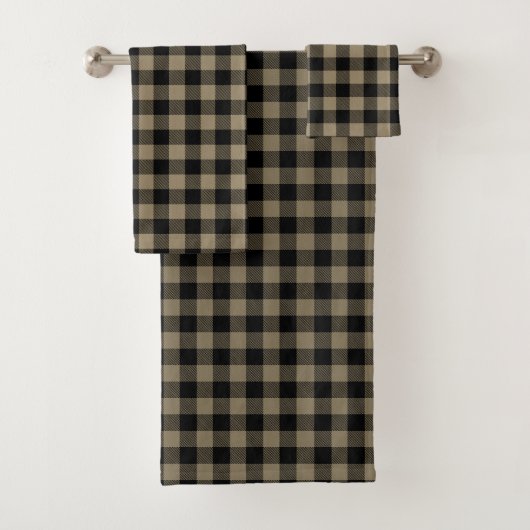 Modern Eenvoudig Zwart Bruin Buffel Plaid Bad Handdoek (Insitu)
