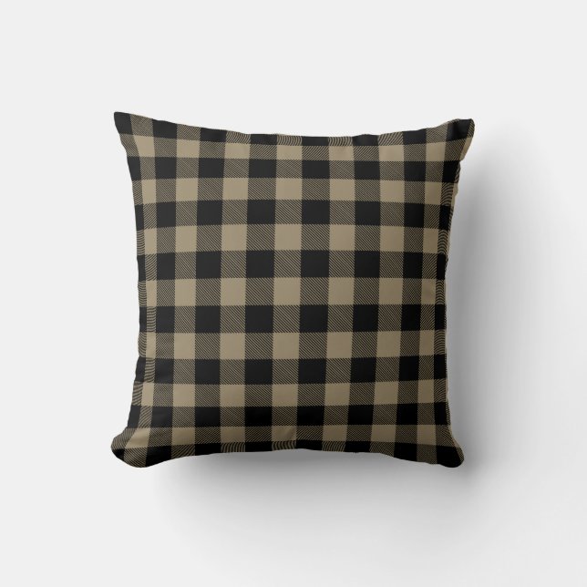 Modern Eenvoudig Zwart Bruin Buffel Plaid Kussen (Voorkant)
