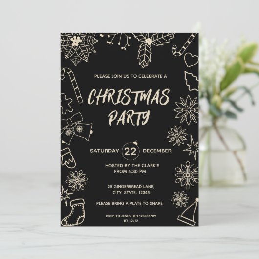 Modern Eenvoudig Zwart en Goud Elegant Kerstfeest Kaart (Staand voorkant)