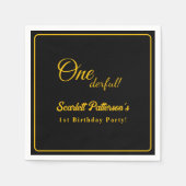 Modern eenvoudig zwart en goud elegante 1e verjaar servet (Voorkant)