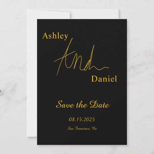 Modern eenvoudig zwart en goud elegante chique bru save the date (Voorkant)