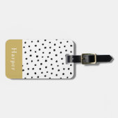 Modern Eenvoudig zwart en goud Monogram Polka Dot Bagagelabel (Voorkant horizontaal)