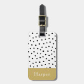 Modern Eenvoudig zwart en goud Monogram Polka Dot Bagagelabel (Voorkant verticaal)
