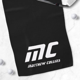Modern Eenvoudig Zwart en Wit Mannelijk Monogram Golfhanddoek