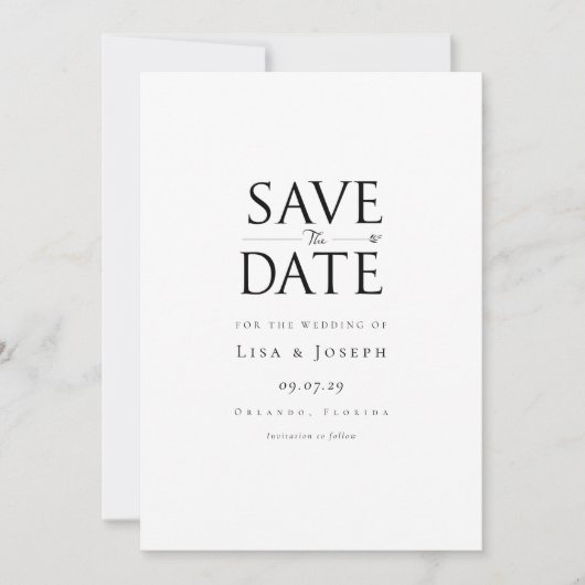 Modern Eenvoudig Zwart en Wit Save The Date (Voorkant)
