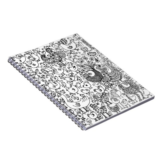 Modern Eenvoudig Zwart en Wit Vogels Patroon Notitieboek (Rechterzijde)