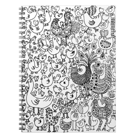 Modern Eenvoudig Zwart en Wit Vogels Patroon Notitieboek (Voorkant)