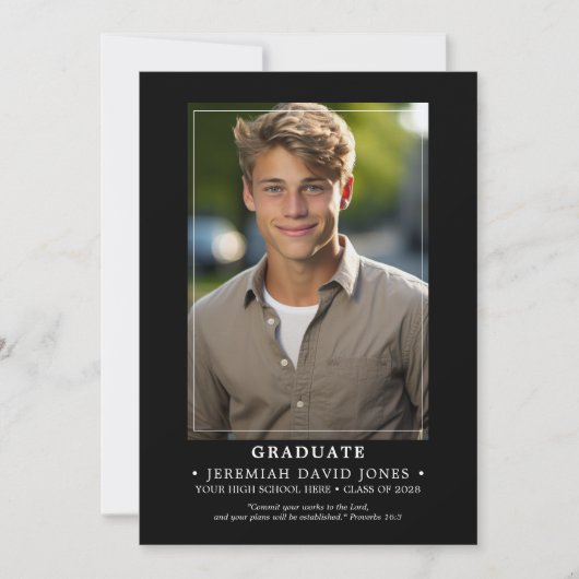 Modern eenvoudig zwart foto Afstuderen Aankondiging (Voorkant)