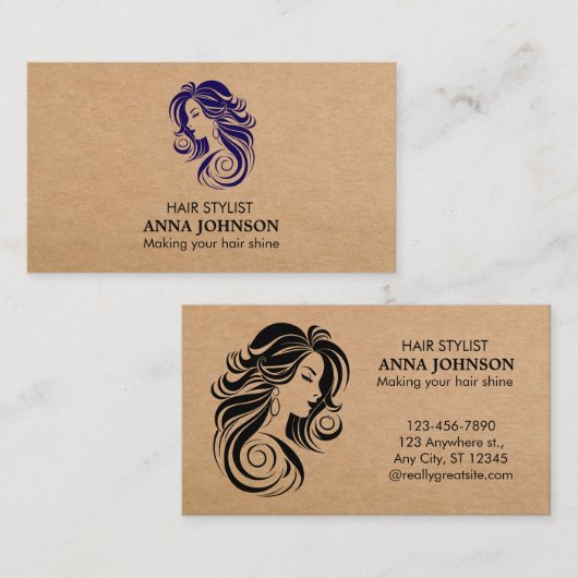 Modern Eenvoudig Zwart Kraft Haarstylist Visitekaartje (Voorkant / Achterkant)