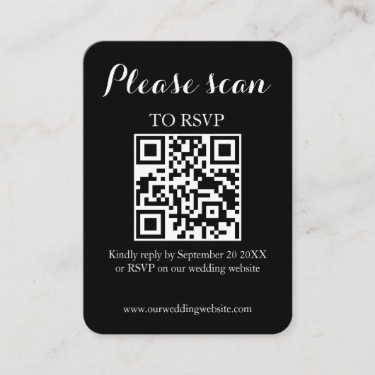 Modern Eenvoudig Zwart QR Code & RSVP Huwelijk Informatiekaartje (Voorkant)