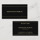 Modern Eenvoudig Zwart Sjabloon Goud Naam Tekst Visitekaartje (Voorkant / Achterkant)