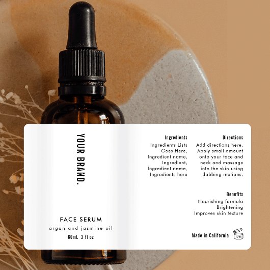 Modern eenvoudig zwart wit 2 oz druppelaar fleseti etiket