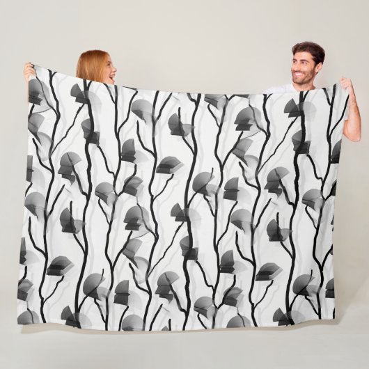 Modern Eenvoudig Zwart Wit Abstract Vine Fleece Deken (In situ)