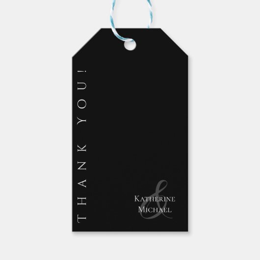 Modern Eenvoudig Zwart-Wit-Bruiloft Dank u- Cadeaulabel (Voorkant)