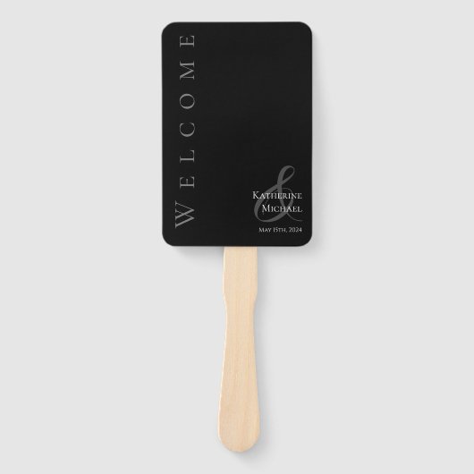Modern Eenvoudig Zwart-Wit-Bruiloft- Handwaaier (Voorkant)