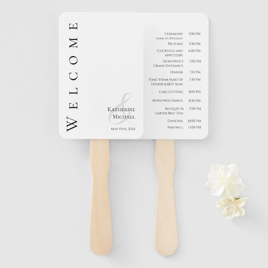 Modern Eenvoudig Zwart-Wit-Bruiloft- Handwaaier (Voorkant en achterkant)