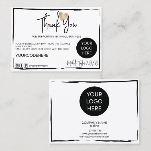 modern eenvoudig zwart - wit dank u maar visitekaartje (Voorkant / Achterkant)