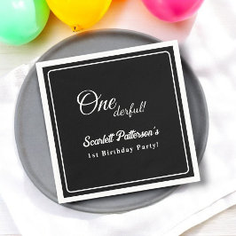 Modern eenvoudig zwart-wit elegante 1e verjaardag servet