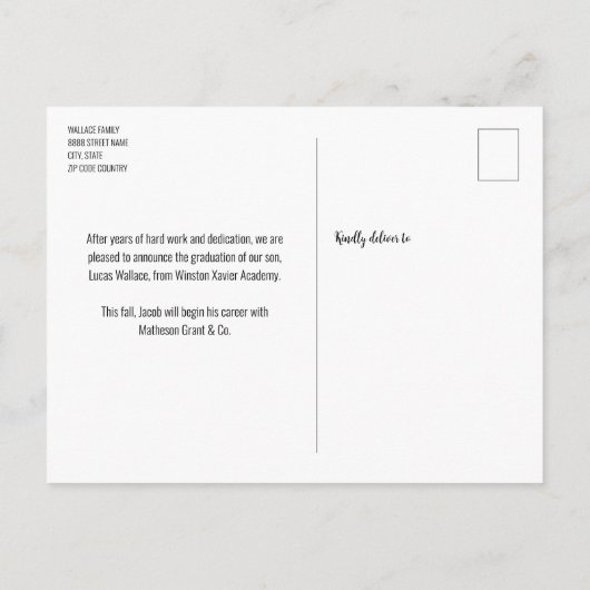 Modern Eenvoudig Zwart Wit Foto Afstuderen Aankondigingskaart (Achterkant)