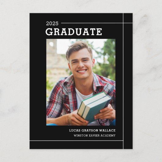 Modern Eenvoudig Zwart Wit Foto Afstuderen Aankondigingskaart (Voorkant)