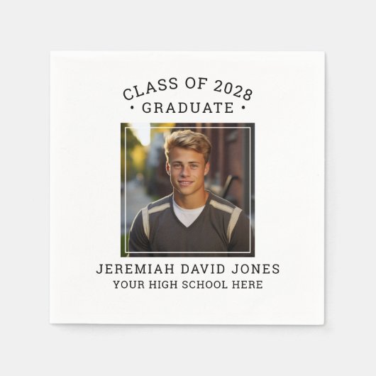 Modern eenvoudig zwart-wit foto Afstuderen Servet (Voorkant)