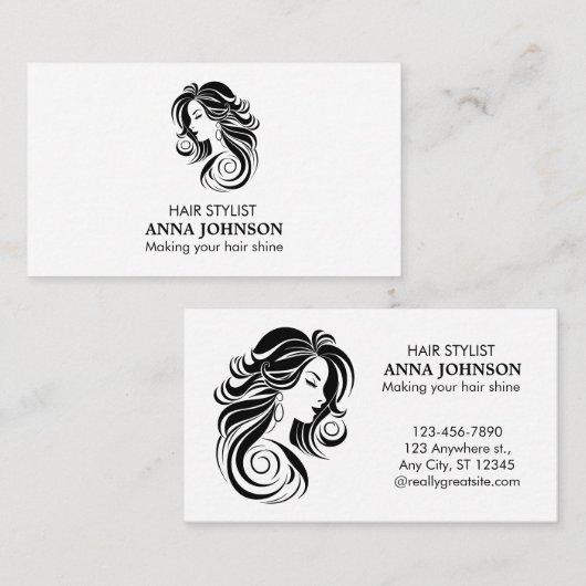 Modern eenvoudig zwart wit Haarstylist Visitekaartje (Voorkant / Achterkant)