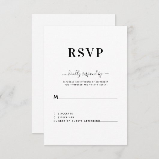 Modern Eenvoudig Zwart Wit Huwelijk RSVP (Voorkant / Achterkant)