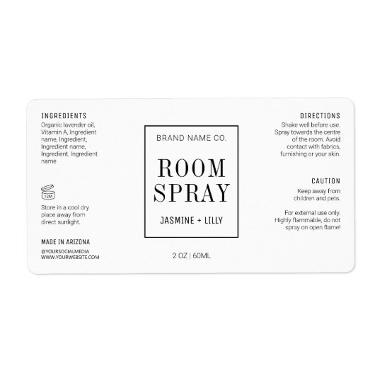 Modern Eenvoudig Zwart Wit Kamer Spray Fles Etiket (Voorkant)