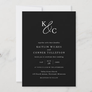 Modern Eenvoudig Zwart & Wit Logo Trouwfeest Kaart
