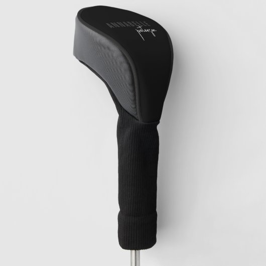Modern eenvoudig zwart-wit minimaal script golfheadcover (Schuin)